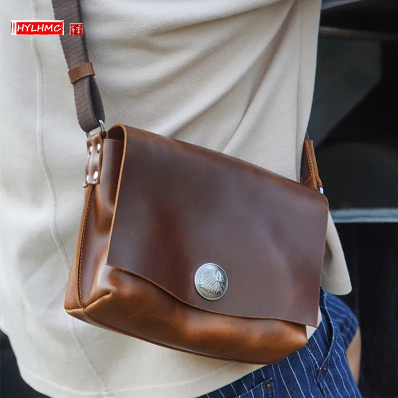 Genuine Leather Men Bags Retro Outdoor Envelope Bag Shoulder Messenger Bag Magnetic Crossbody Handbags Fashion Travel Bag