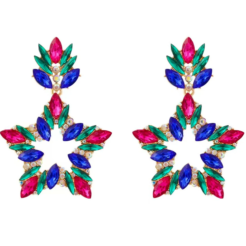 Creative Exaggeration Luxury Hollowed Five Pointed Star Earrings