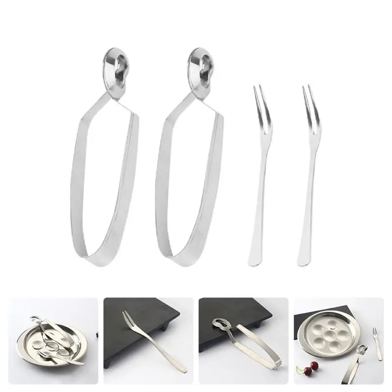 

4Pc Snail Snail Clip French Baked Snail Tableware Stainless Steel Food Shellfish Tongs Eating Snail Clip Fork Set Home Tableware