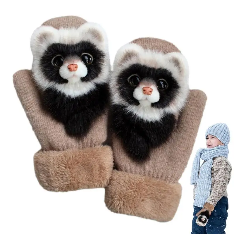 

Womens Winter Gloves Cute Animal Mittens Cartoon Mittens Gloves Full Fingers Thickening Winter Warm Lining Mitten OuTdoor Gloves