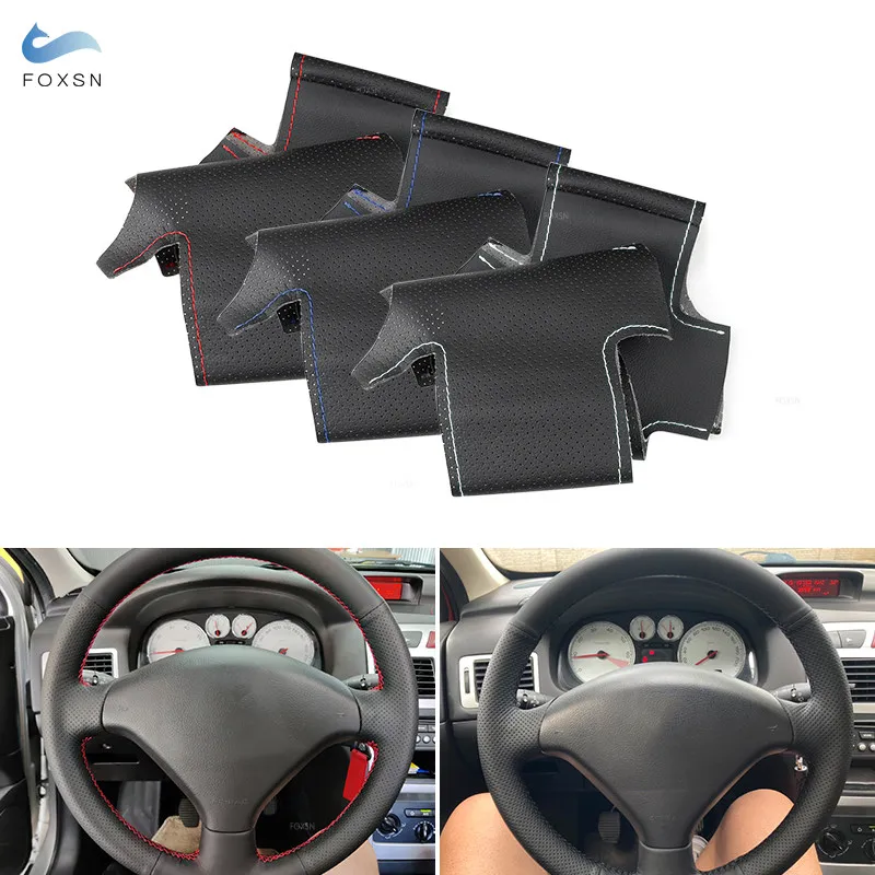 

Car-styling Perforated Microfiber Leather DIY Hand-stitched Steering Wheel Cover Trim For Peugeot 307 CC 407 SW 2004 - 2009