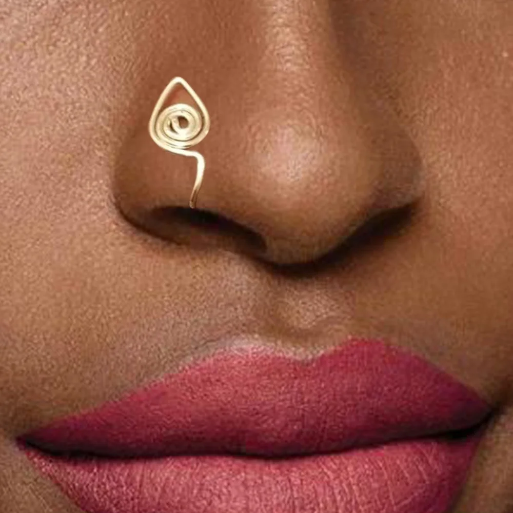 

2Pcs 20G Trendy Ethnic Nose Ring Pins Swirl Surgical Steel Nose Cuff Fake Nariz Piercing Helix Clip on Earrings Hoop Jewelry