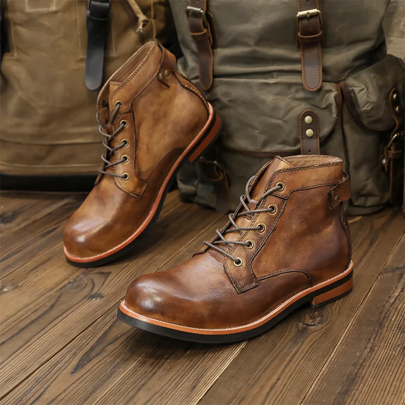 Мужские ботинки-мартинсы AMEKAJI кожаные ботинки для инструментов мотоциклетная