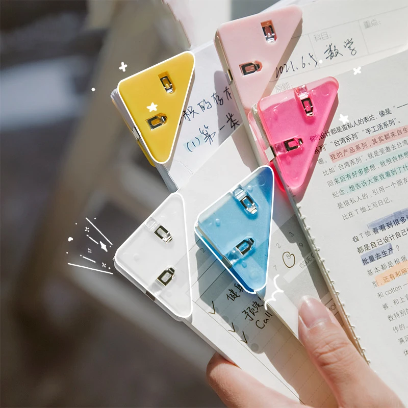 

Index Clips Office Clamp Transparent Page File Holder Colorful Clip Organizer Photo 10pcs Paper Set Triangle Desk Corner School