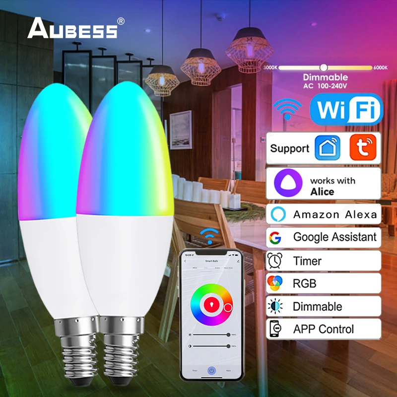

E14 5W TUYA Smart WiFi Zigbee RGBCW LED Light Bulb 100V 240V Dimmable Lamp Bulb Smart Home For Alexa Google Home Yandex Alice