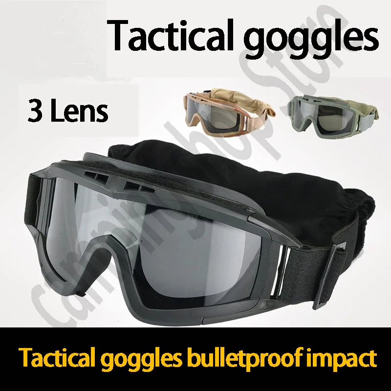 

Тактические очки с 3 линзами, ветрозащитные военные армейские очки для стрельбы и охоты, очки для улицы, очки CS для военных игр, страйкбола, пейнтбола