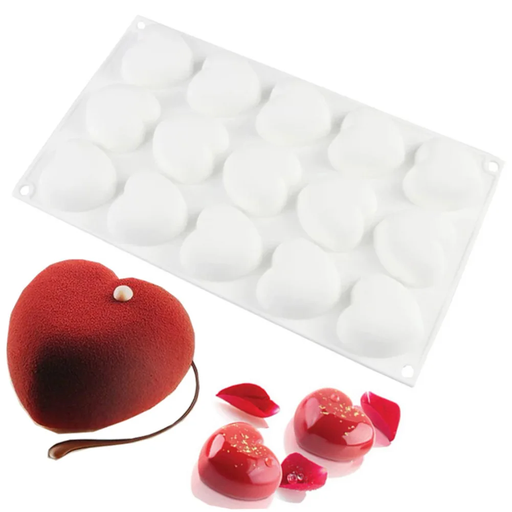 

Silicone Cake Molds 15-Cavity Heart Shape Chocolate Mousse DIY Baking Moulds Fondant Molds DIY Candy Bar Mould Cake Decoration