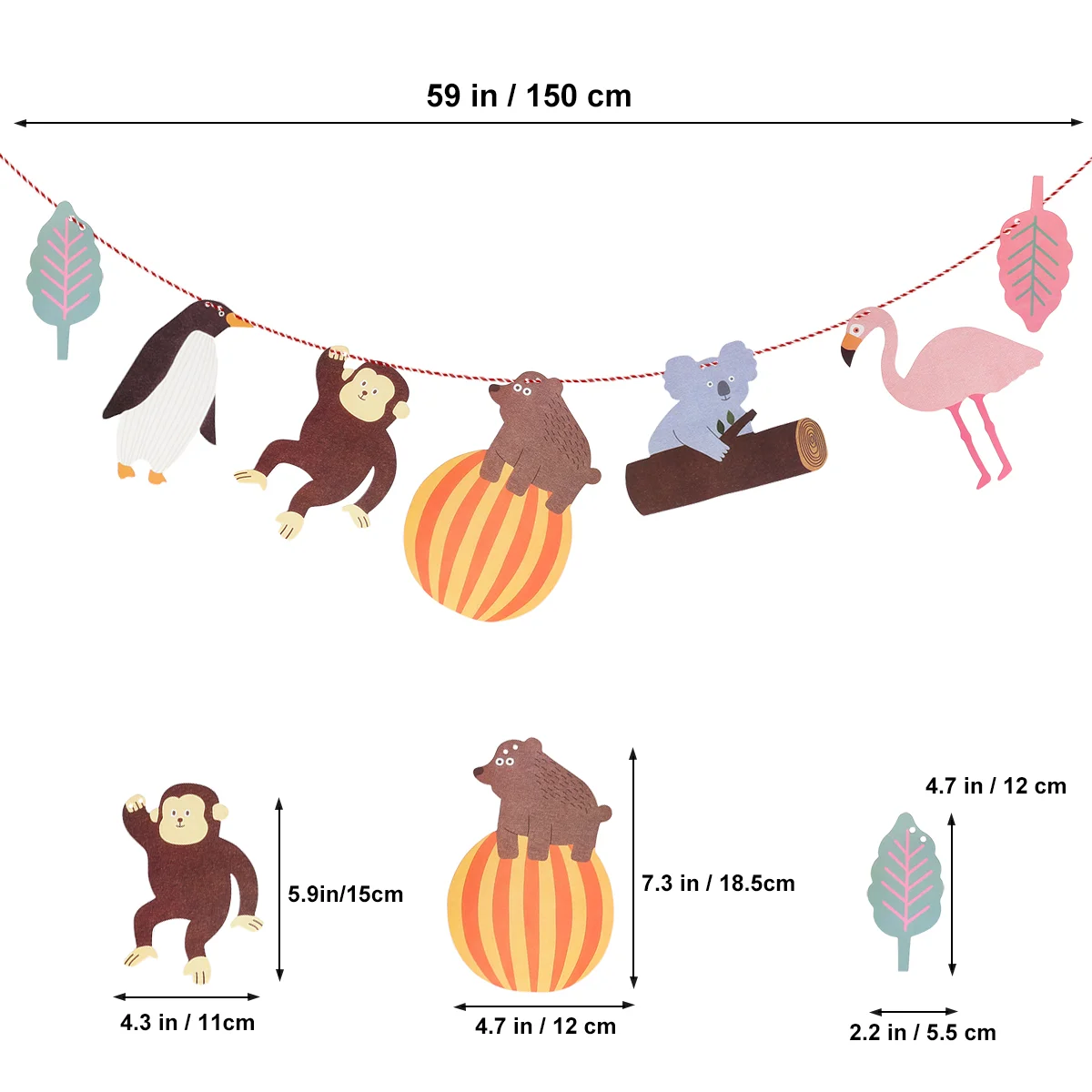15 Meters Kids Room Bunting Banners Jungle Animals Flamingo Monkey Bradypod Brown Bear Penguin Patterns Flags Hanging Garland D