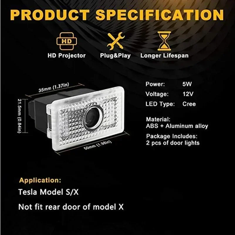 2 шт. светодиодный проектор с логотипом для Tesla Model Y 3 S X ультра-яркий Welcome Light