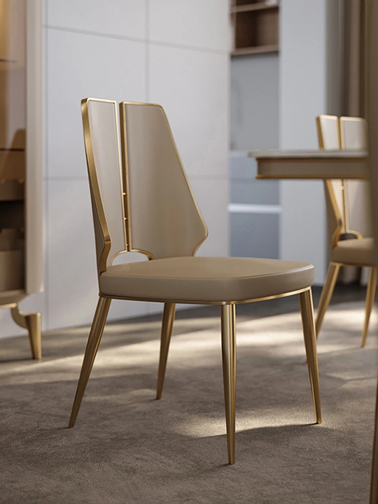 

Stainless Steel Light Luxury Dining Chairs Home Dining Chairs Dining Chairs Backrest Chairs Modern Minimalist Leather Chairs