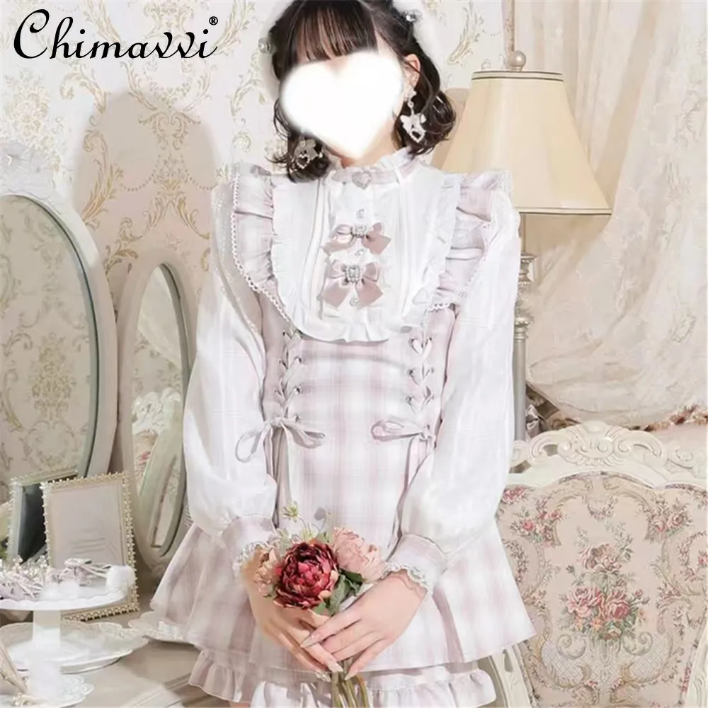 Милые комплекты шорт в японском стиле. Новое весенне-осеннее женское клетчатое