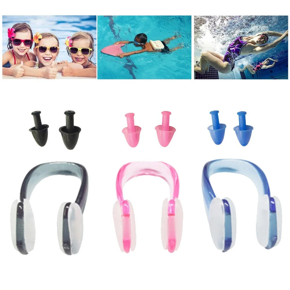 

Swimming Soft Silicone Nose Clip Ear Plugs Kits Swimmer Nose Clip Ear Buds Set Surfing Kayaking Diving Swimming Accessories