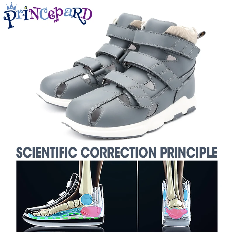 Kids Orthopedic Ankle Support Leather Sandals Princepard Girls Boys High-Top Corrective Shoes Prevent Tip Toe EU Size 32-37
