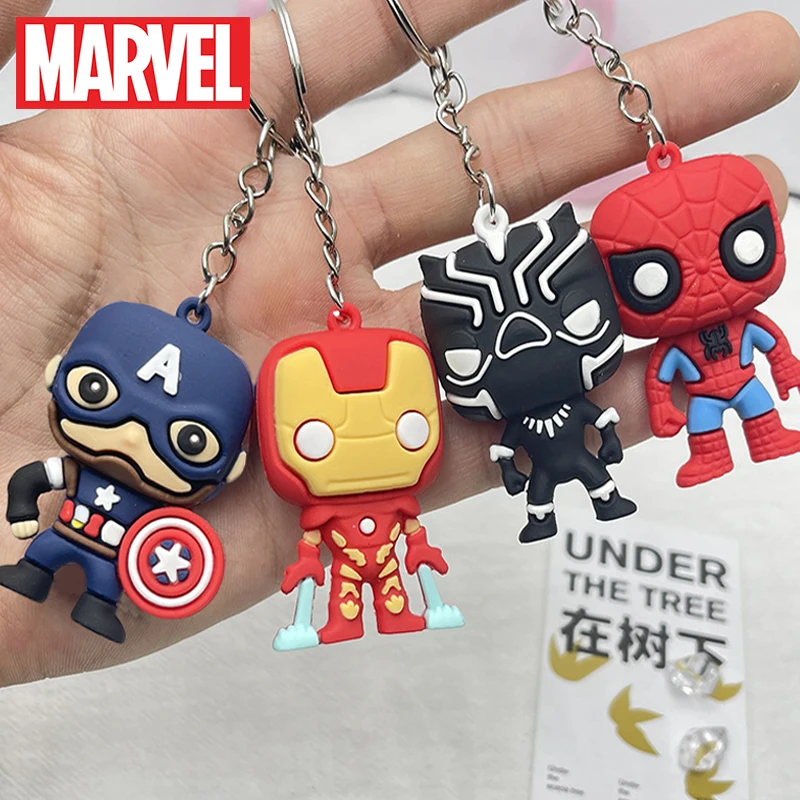 

Marvel Keychain Spiderman Iron Man Figure Key Chain Dolls Avengers Anime Cartoon PVC Bag Pendant Decorate Jewelr Key Ring Toys