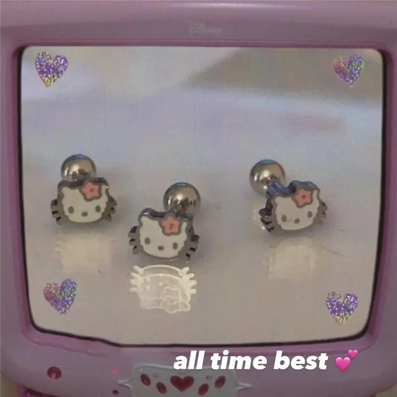 

Kawaii Hello Kitty Earrings Anime Cartoon Sanrio Hellokitty Titanium Steel Earrings Student Earring Girls Kitty Earrings Gift