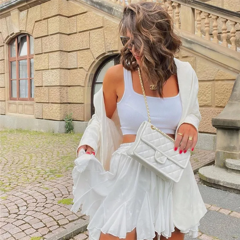 Женская Летняя короткая юбка Y2K с высокой талией эластичная лента плиссированная