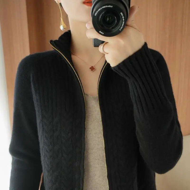 

Spliced Solid Clothing New Autumn Sweater Knitted Women's Cardigan Tops Fashion Color 2022 All-match Loose Korean Casual Coat