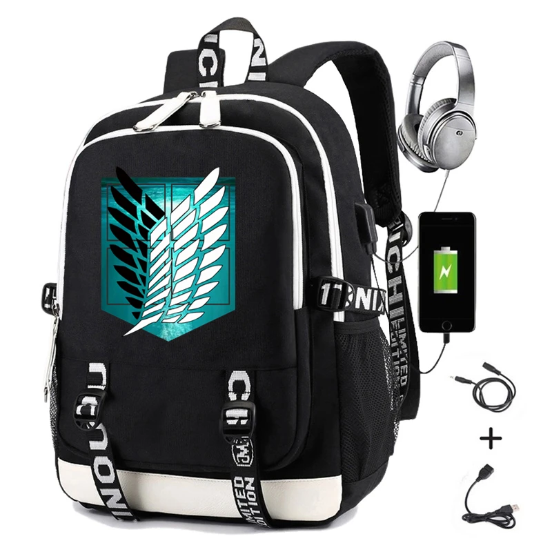 

Anime Backpack Print Attack on Titan Scouting Legion Students School Bag Men Travel Laptop Waterproof Rucksack Charging USB