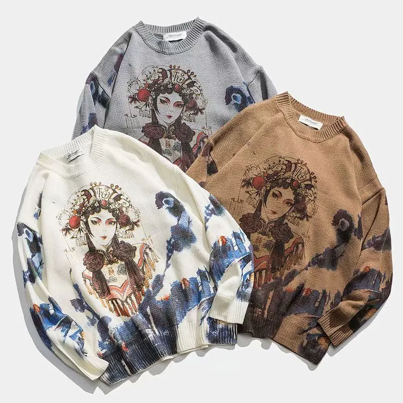 

Knitted Sweater Mens Fashion korean Pullovers Loose Wool Autumn Winter Thick Printed Clothing Casual Sweater Men Streetwear Ropa