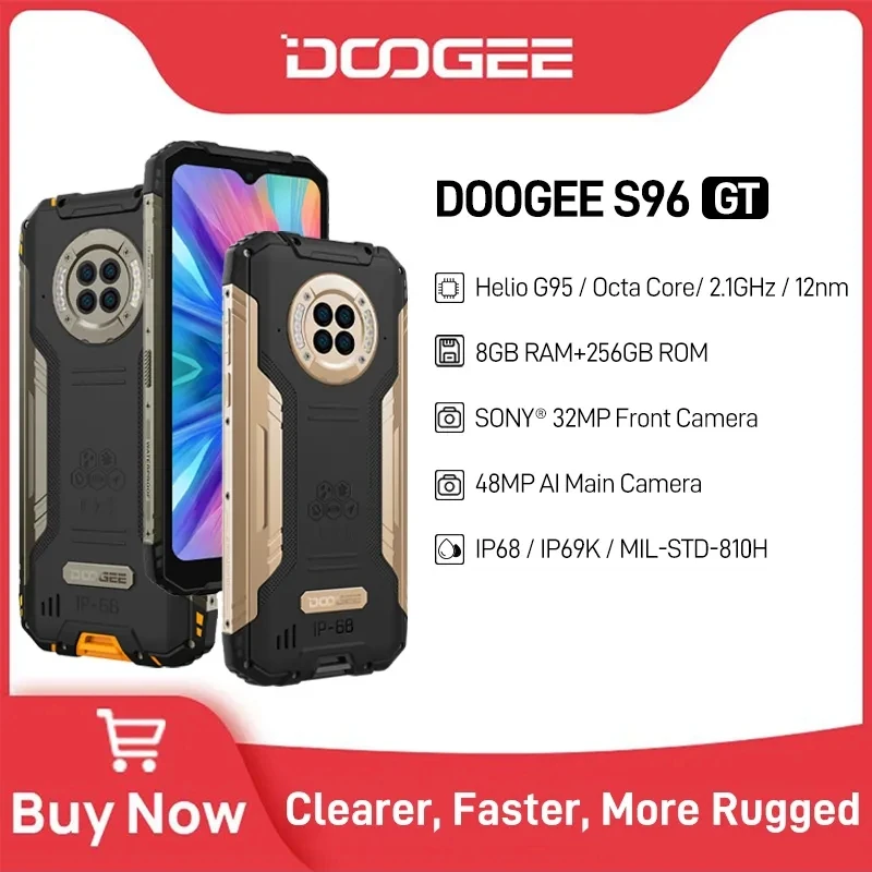 Мировая премьера DOOGEE S96GT Прочный телефон 6,22 дюйма, Android 12,0, 8 ГБ ОЗУ + 256 ГБ ПЗУ, 24 Вт, быстрая зарядка, 32 МП, фронтальная камера, 6350 мАч, телефон