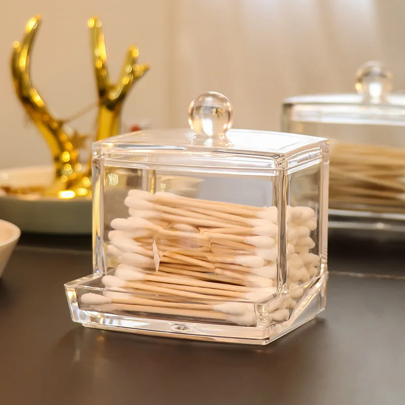 

Acrylic Cotton Swabs Storage Holder Box Transparent Jewelry Organizer Decor Case Home Storage Crystal Cosmetic Container
