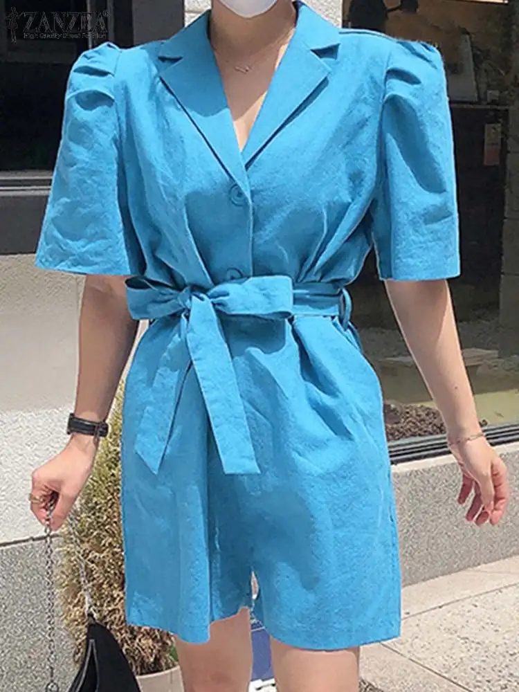 

Women Summer Solid Short Rompers 2022 Fashion Wide Leg Jumpsuits ZANZEA Casual Short Sleeve Overalls Office Lady Baggy Playsuits