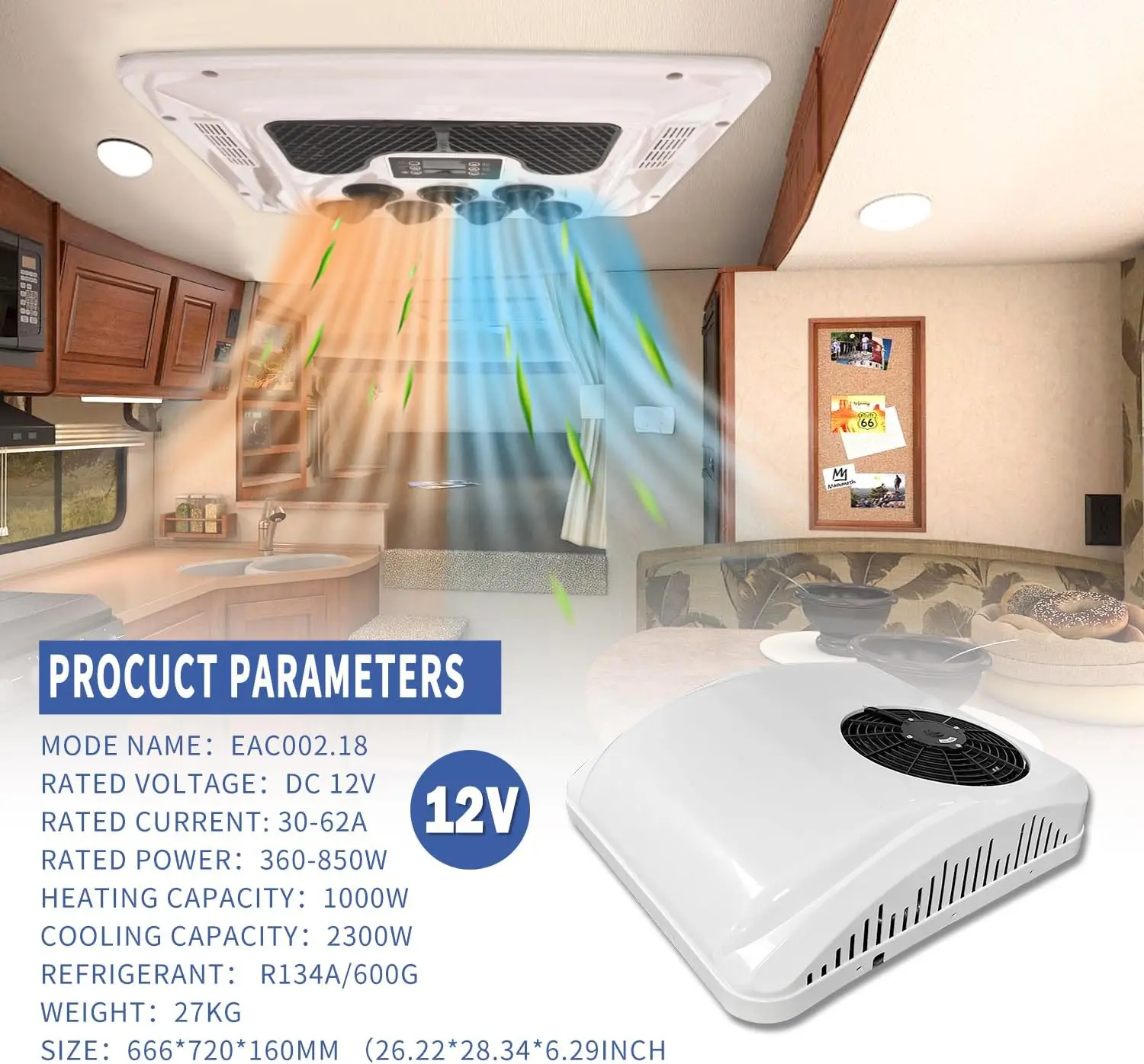 Фото Aspligo 13500BTU RV Roof Кондиционер 12 В 24 В Электрический парковочный кондиционер для грузовика Camper Van Caravans Motorhome №3