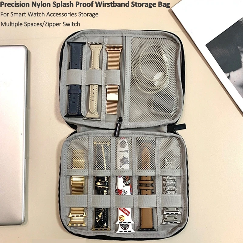 

Multifunction Nylon Portable Travel Watch Strap Organizer Watchband Holder Storage Bag Zipper Pouch Watch Travel Gray Black Box