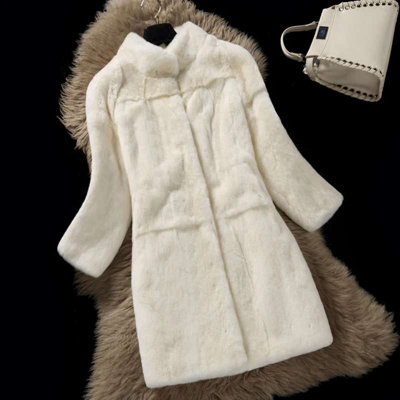 Full fur coat with turtleneck, women's natural fur coat with three-point sleeves, women's outerwear, 2022