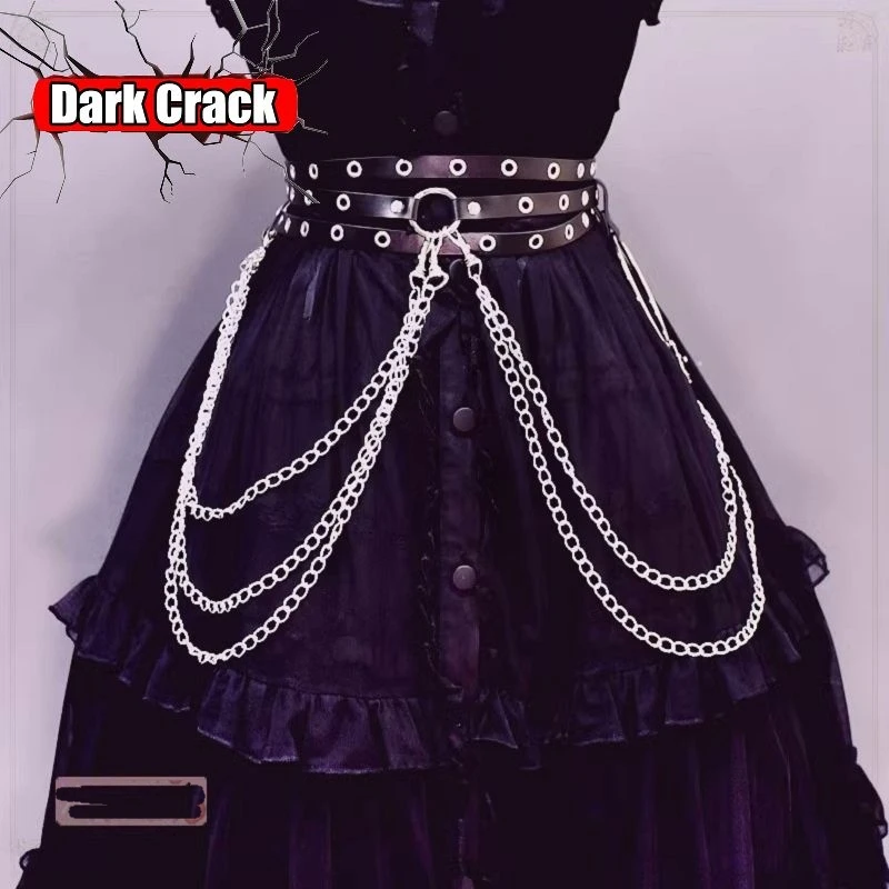 Women's Harajuku Lolita  PU Leather Button JK Spring Spice Girls Concave Skirt Chain Y2K Metal Punk Gothic Style Belt