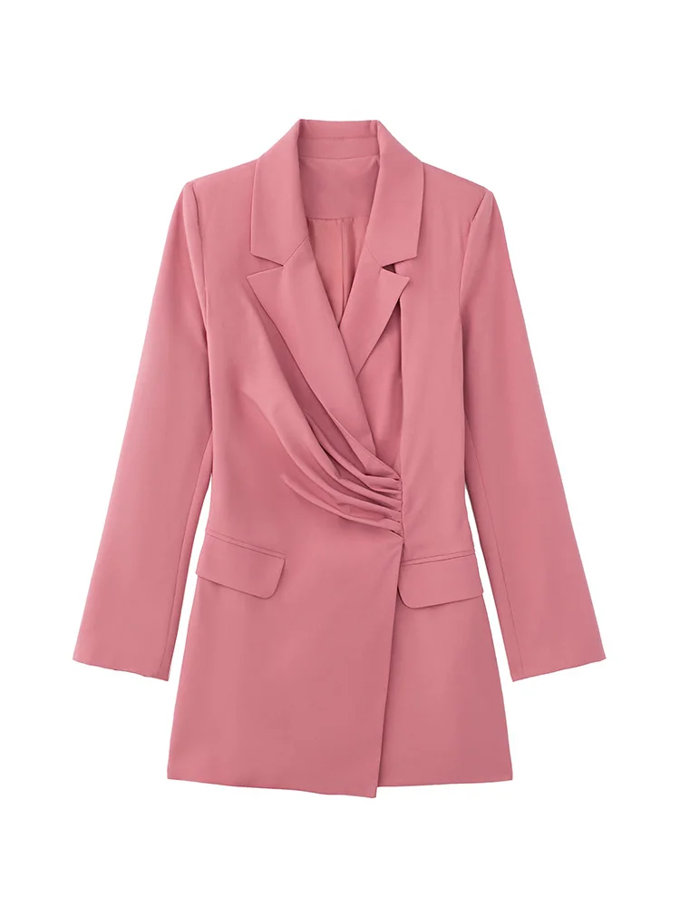 

Платья для женщин 2022 элегантное офисное платье-блейзер с зубчатым лацканом и накладными карманами с клапанами спереди, собранное мини-плат...