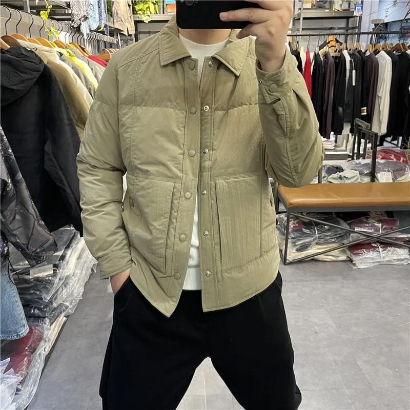 Новый зимний высококачественный легкий пуховик с лацканами мужская японская