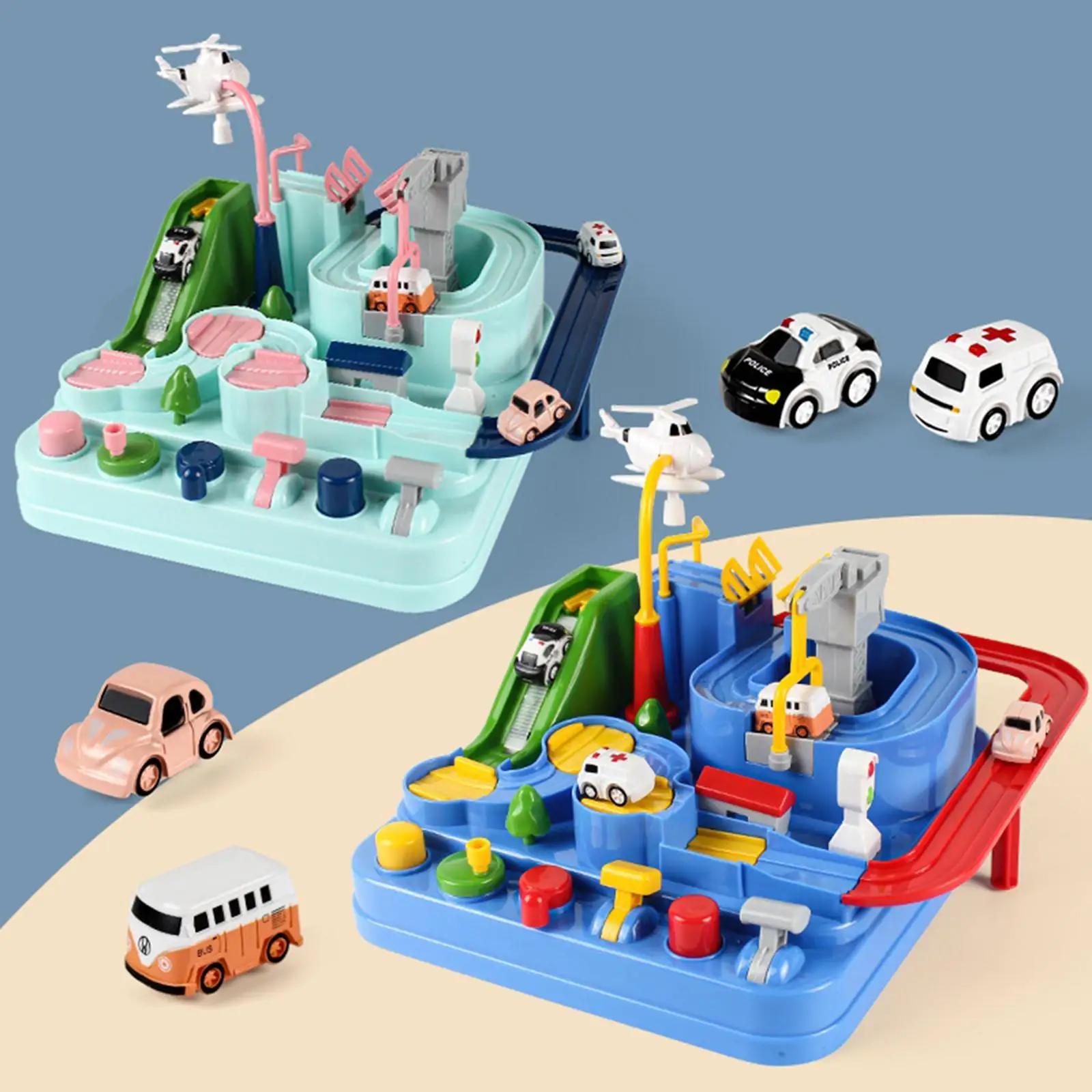 

Car Adventure Toys Educational Buttons Manipulative Inertial Race Track for Kids - 2 Cars Macaroon