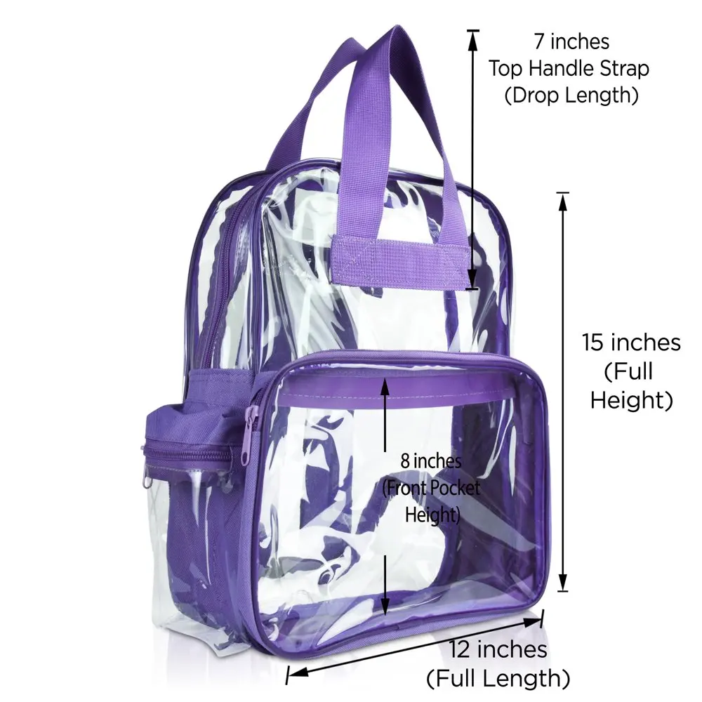 Small Clear Backpack Transparent PVC Security Security School Bag in Purple