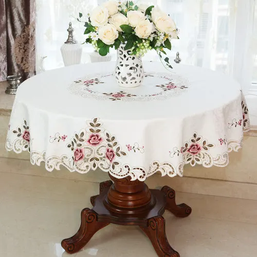 new lace tablecloth pastoral round tablecloth dining table cloths home embroidery table cover rose gold decoration house towel free global shipping
