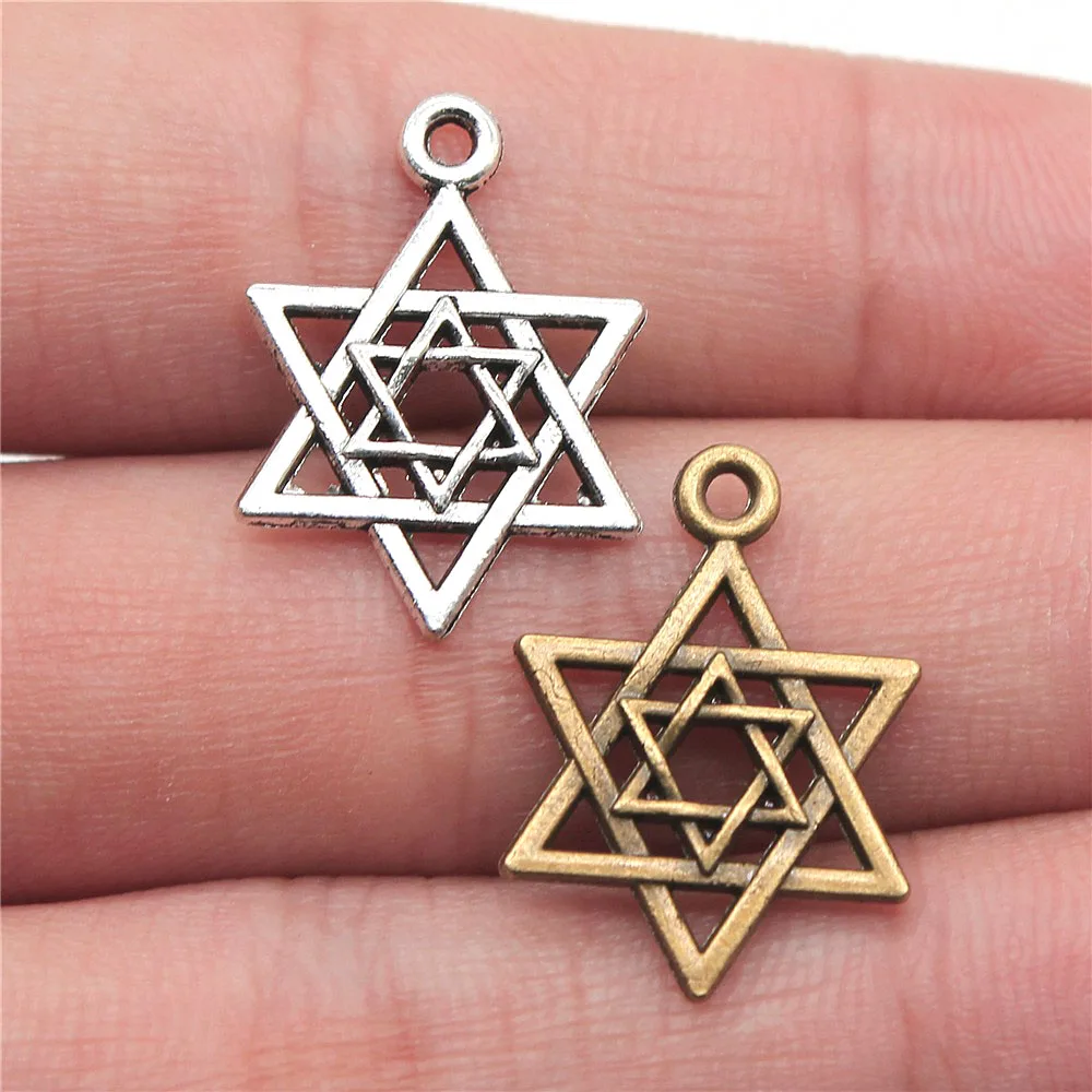 

10pcs Charms Star Of David Shield 22mm Hexagram Tibetan Bronze Silver Color Pendants Antique Jewelry Making DIY Handmade Craft