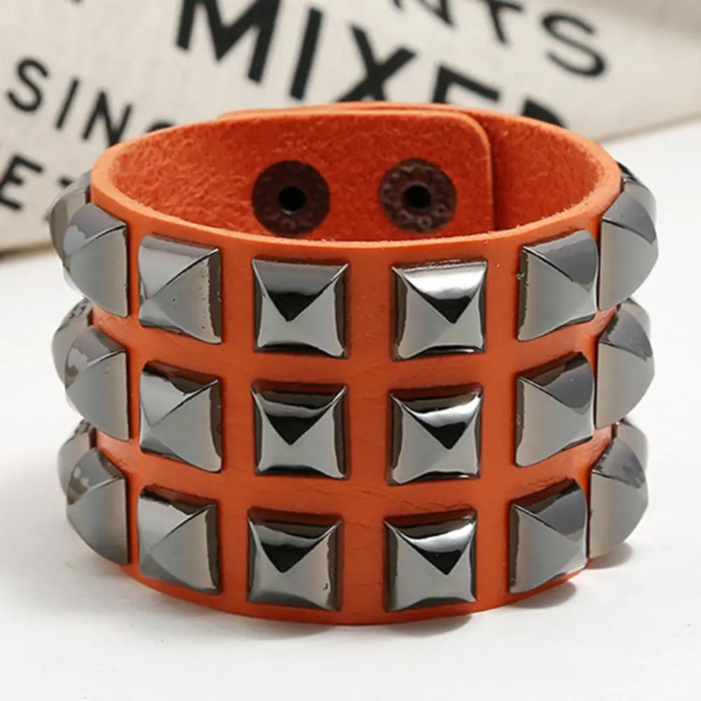 

Women Punk Faux Leather Wide Bangle Bracelet Dropshipping!!Men Club Square Rivet Studded Cuff Bracelet