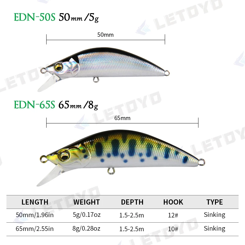 LETOYO Fishing Bass Sinking Lure 5g 8g Minnow Wobblers Artificiali Hard Fshing Lures for River Trout Area Bass Pike Perch