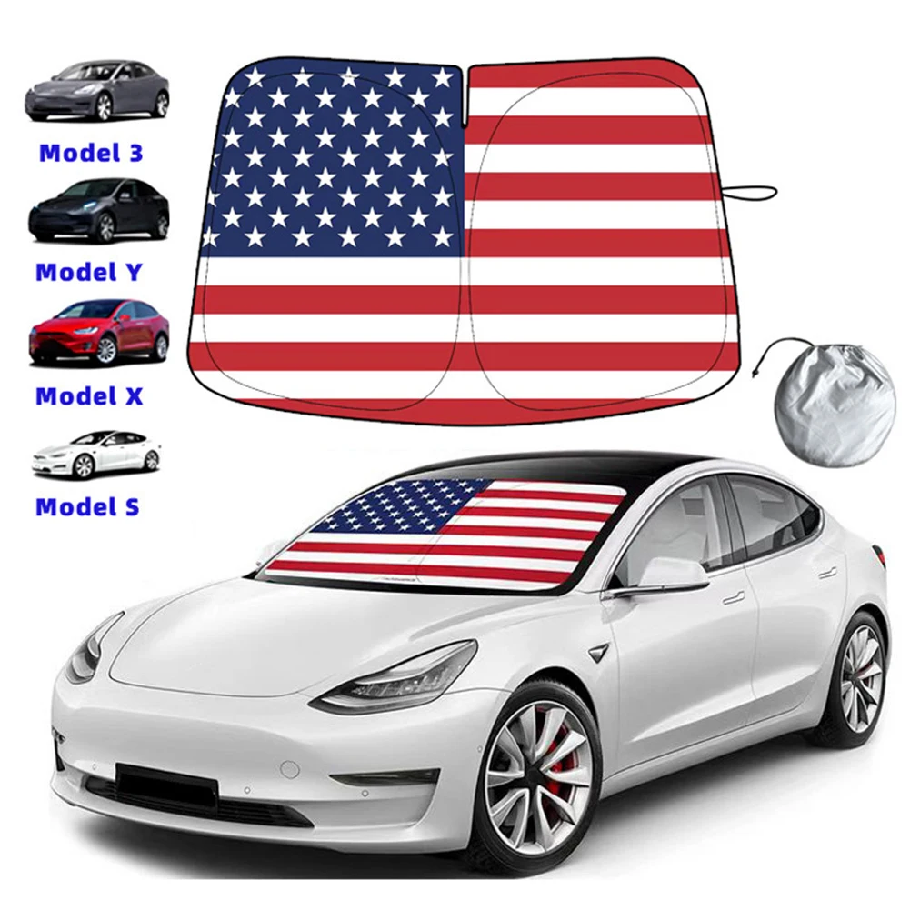 

Car Windshield Sun Shade Cover Sun Protection Silver-Coated Fabric Front Window Sunscreen for Tesla Model 3 Y X S Accessories