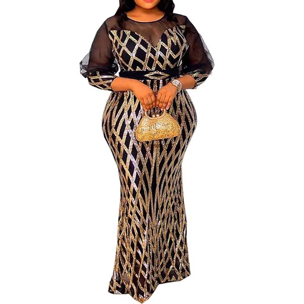 

Dress Women 2022 Sequinis Long Maxi Elegant Party Dinner Femme Robe Vestiods African Big Curve Lady Mermaid Trumpet
