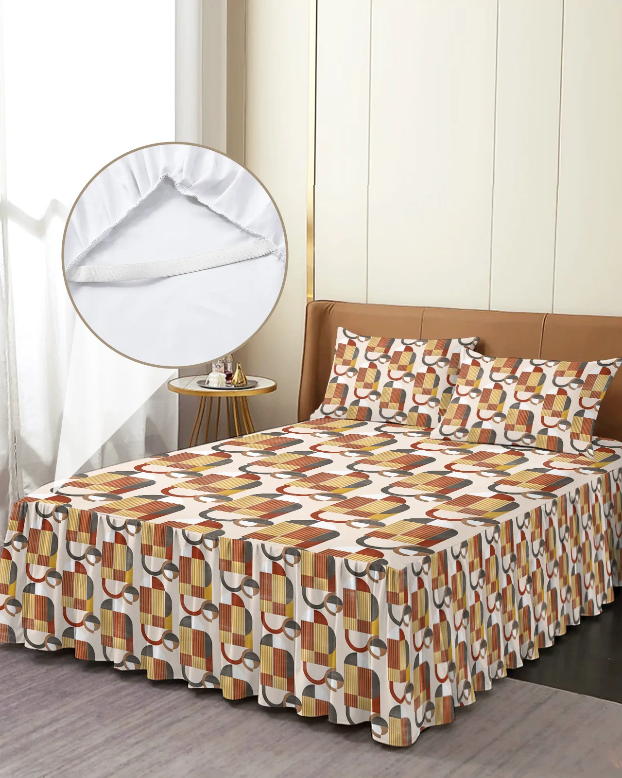 

Средневековая Геометрическая абстрактная цветная постельная юбка эластичное постельное белье с наволочками наматрасник Комплект постельного белья простыня