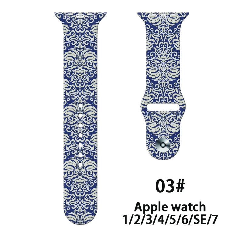 

Ремешок силиконовый для Apple Watch Band SE 6 7 4 5 3, силиконовый браслет с принтом Celadon для iWatch 45 мм 44 мм 41 мм 40 мм 38 мм 42 мм