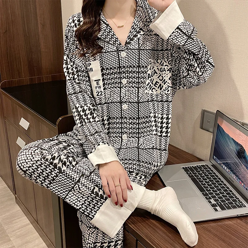 

Spring Autumn New Fashion Trousers Suit Women Long Sleeve Comfortable Cotton Loungewear Leisure Nightclothes Loose Pajamas Set