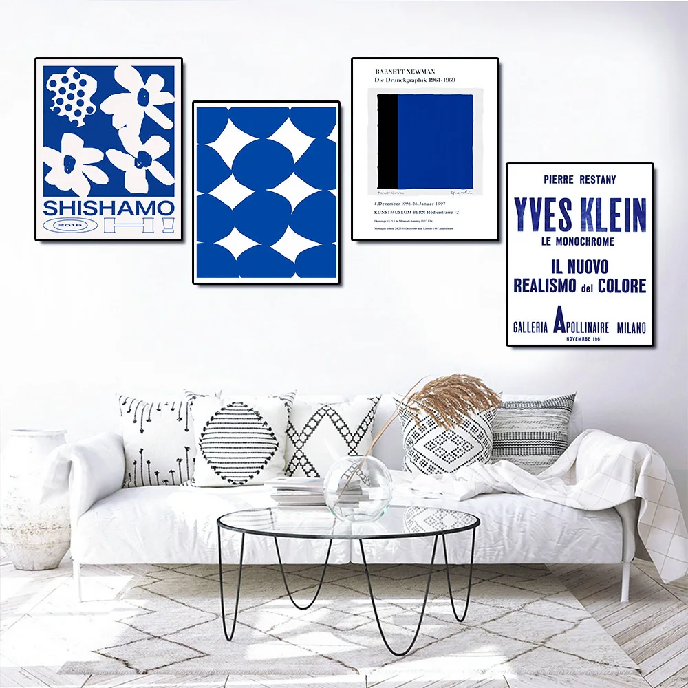 

Nordic modern living room porch hanging painting Nordic abstract animal oil painting blue figure decorative paintings