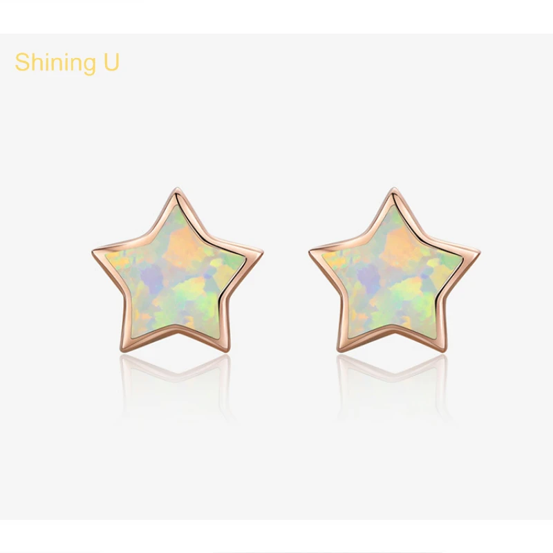 

Shining U S925 Silver Star Opal Stud Earring Plated In Rose Gold Fine Jewelry for Women