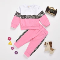 infant baby girls outfi set girls round neck leopard print contrast stitching top casual pants set toddler girl clothes