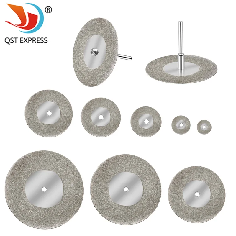 10 Pcs Emery Cutting Blades Drill Bits+2 Mandrel Connecting Rod Diamond Rotary Tool Cutting Disc Electric Grinding Saw Blade