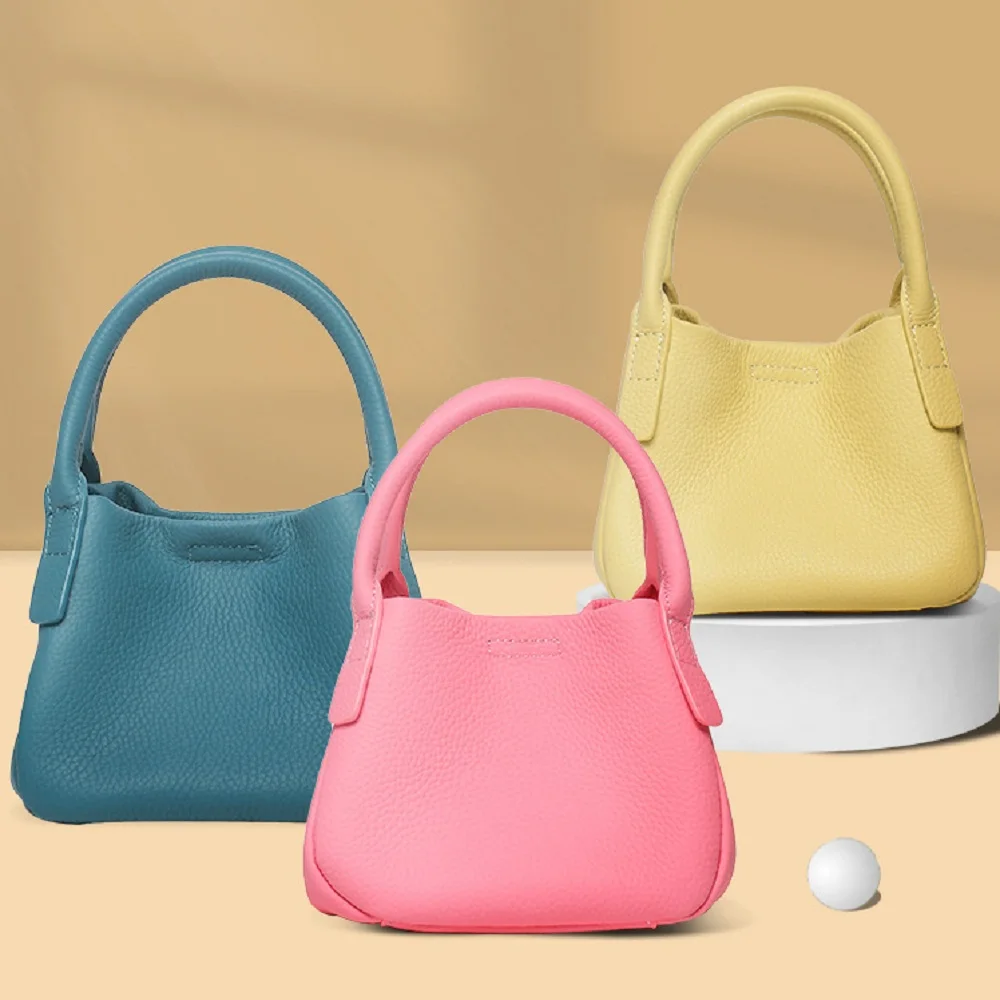 2022 New Luxury Soft Genuine Leather Women's Bag Cream Color Vegetable Basket Lady Handbag Brand Designer Shoulder Fashion Bag