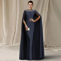 dark navy mother of the bride dresses 2022 elegant chiffon lace sheath floor length guest party gowns new robe de soiree