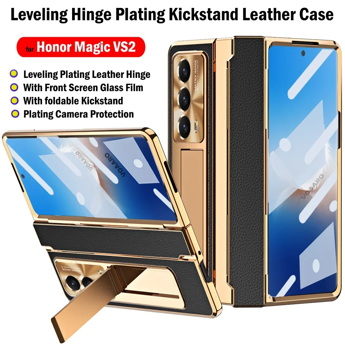 

Capa for Honor Magic VS2 Leveling Hinge Protection Case for Honor Magic VS2 Case Plating Leather Kickstand Funda with Front Film